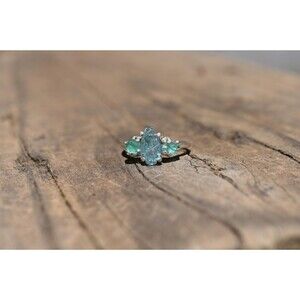 Emerald and aquamarine engagement ring size 7 anniversary  gift for women